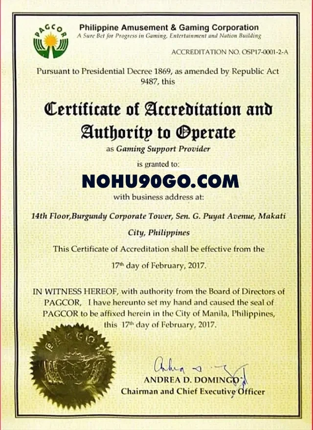 Giấy phép pagor nohu90